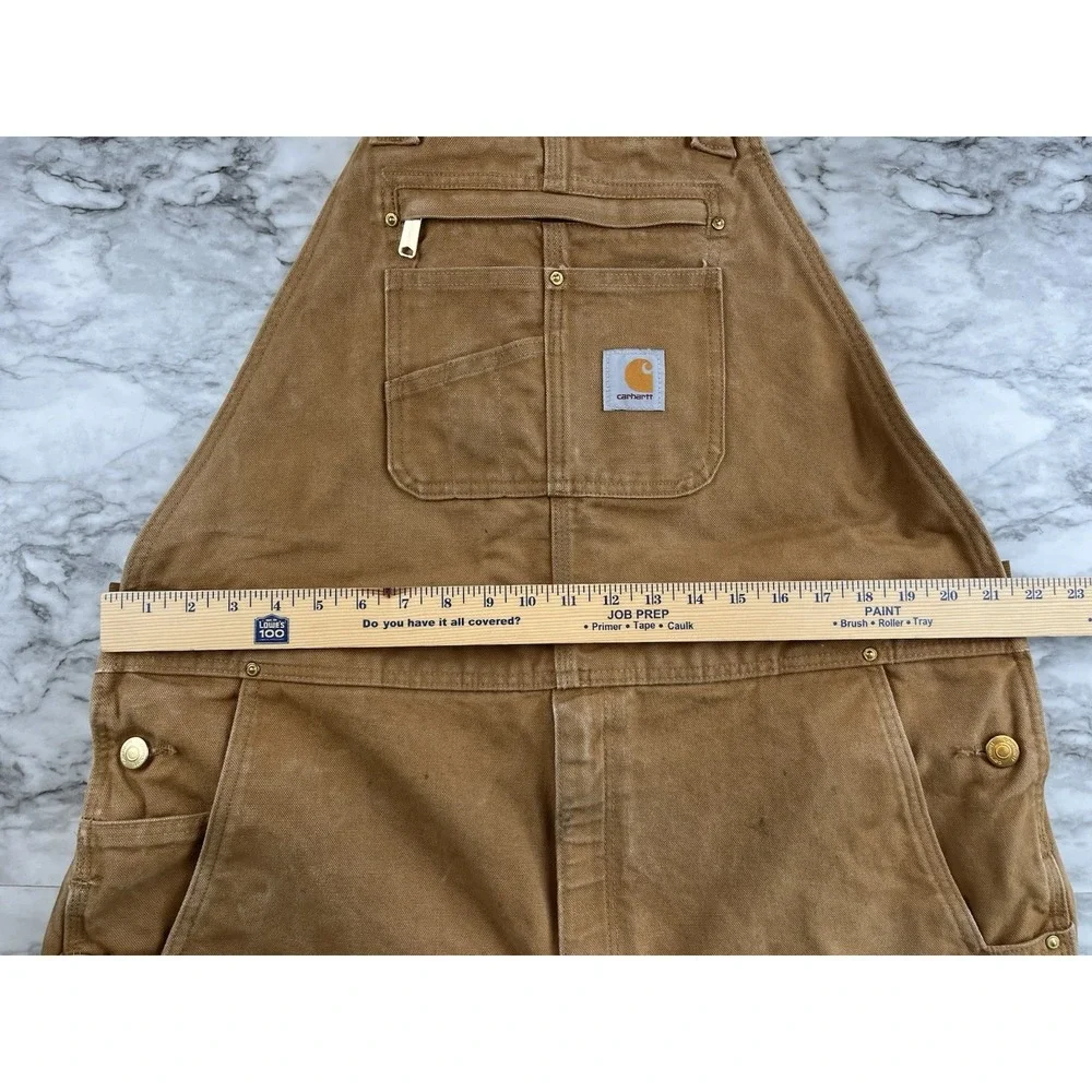 Carhartt Duck Bib Overalls Double Knee Canvas Mens 42 x 32 R01-M Tan Brown